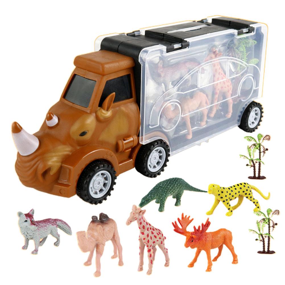9pcs/set Dinosaur Truck Transporter Set Dinosaur Transport Carrier Truck Portable Animal Storage Inertial Car for Child