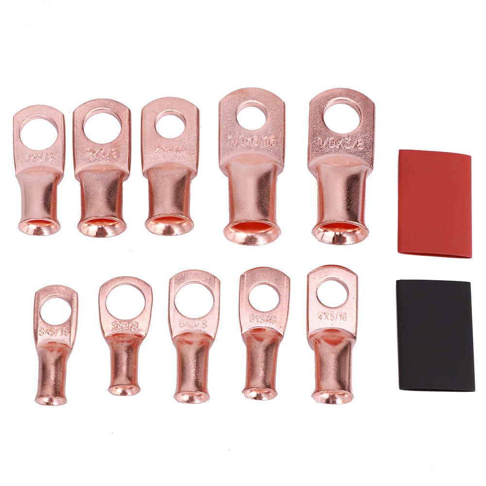 100Pcs Cable Lug Kit Brass Connector AWG Terminal Black Red Heat Shrinkable H Tube 12x30mm