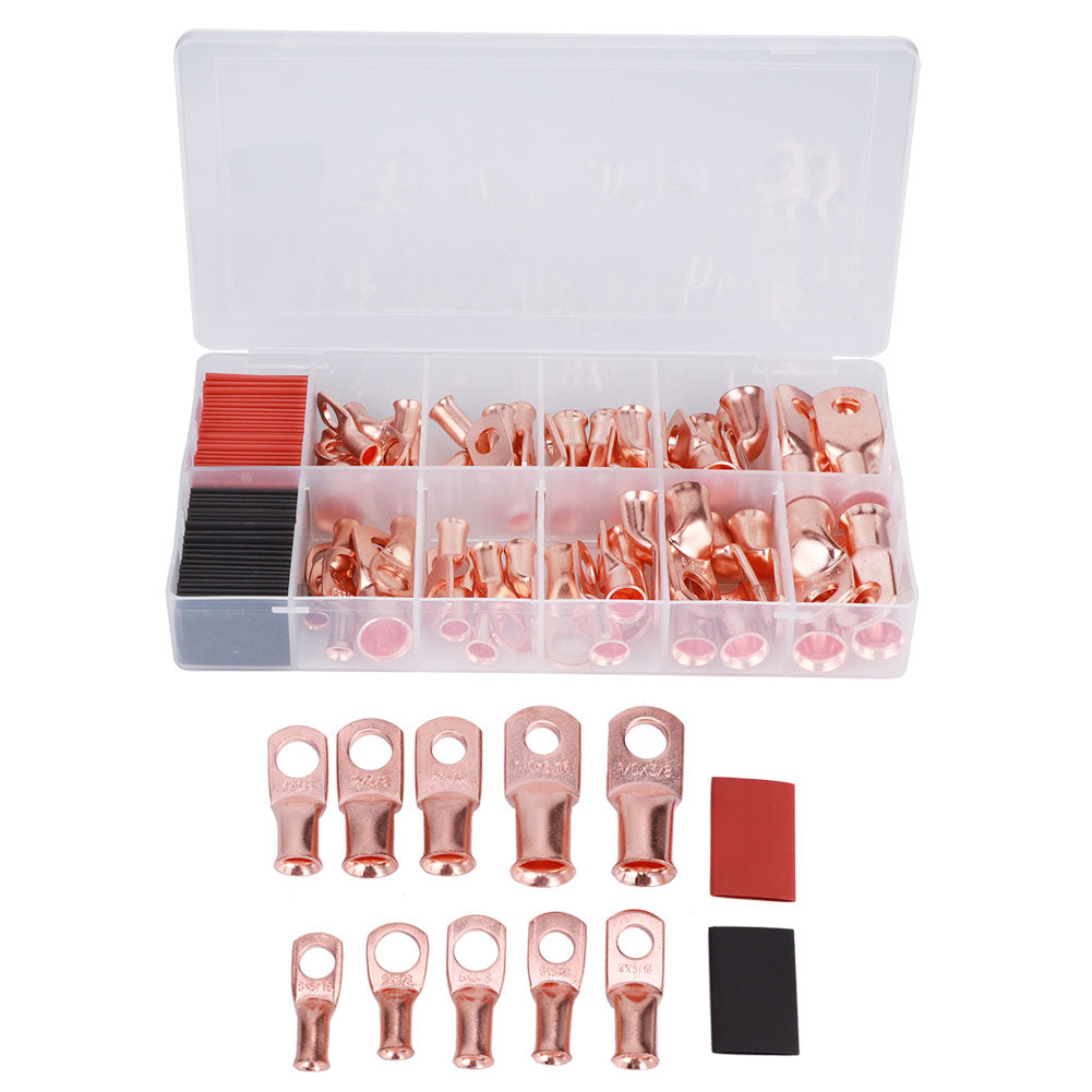 100Pcs Cable Lug Kit Brass Connector AWG Terminal Black Red Heat Shrinkable H Tube 12x30mm