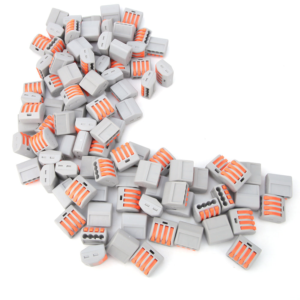 100pcs 4 Way Spring Lever Terminal Block Reusable Electrical Wire Cable ConnectorPCT-214