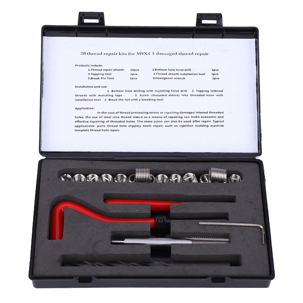 20 Pcs Thread Repair Kit M9x1.5 Stainless Steel Rethreading Tap Set for Female Thread Repairing
