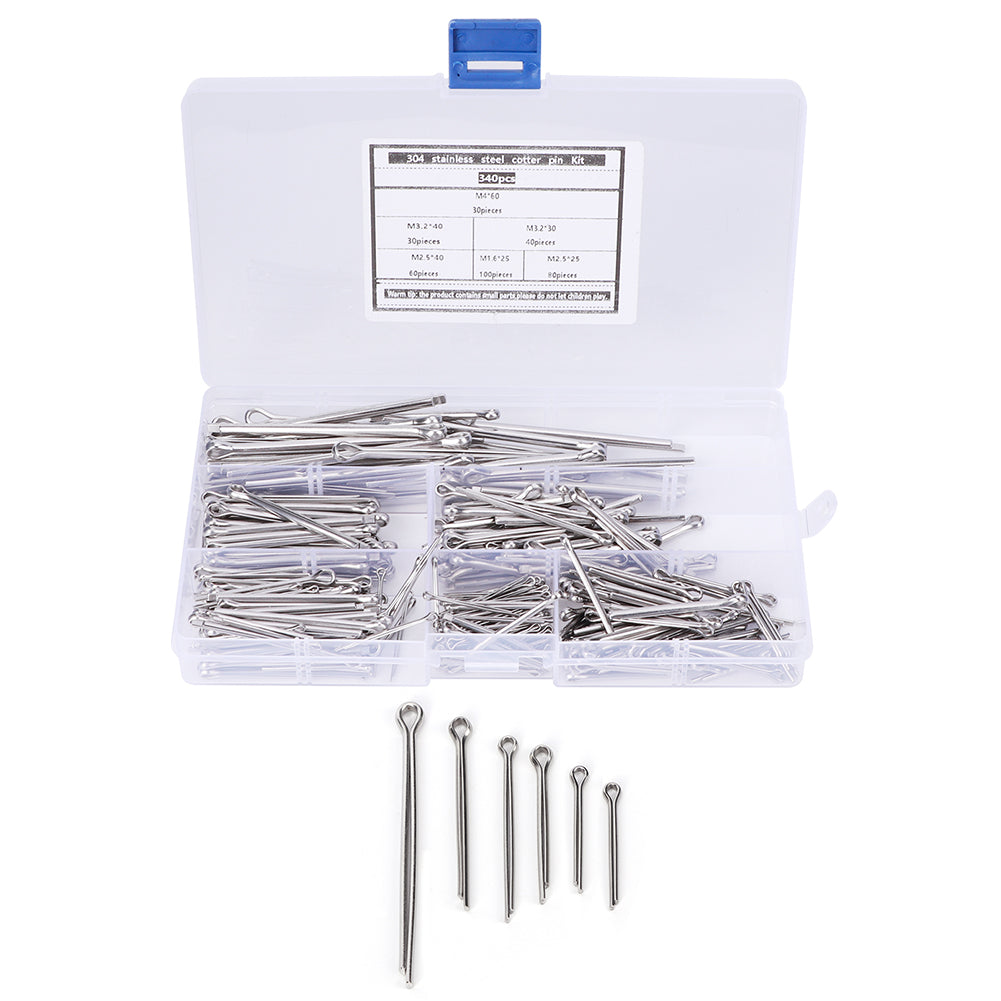 340Pcs Cotter Pin Assortment Set Kit 304 Stainless Steel Industrial Supplies Fastener