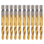 10Pcs Hex Shank Screw Tap M6‑Drill 5.0 Coated Composite Spiral Flute Tap Accessory