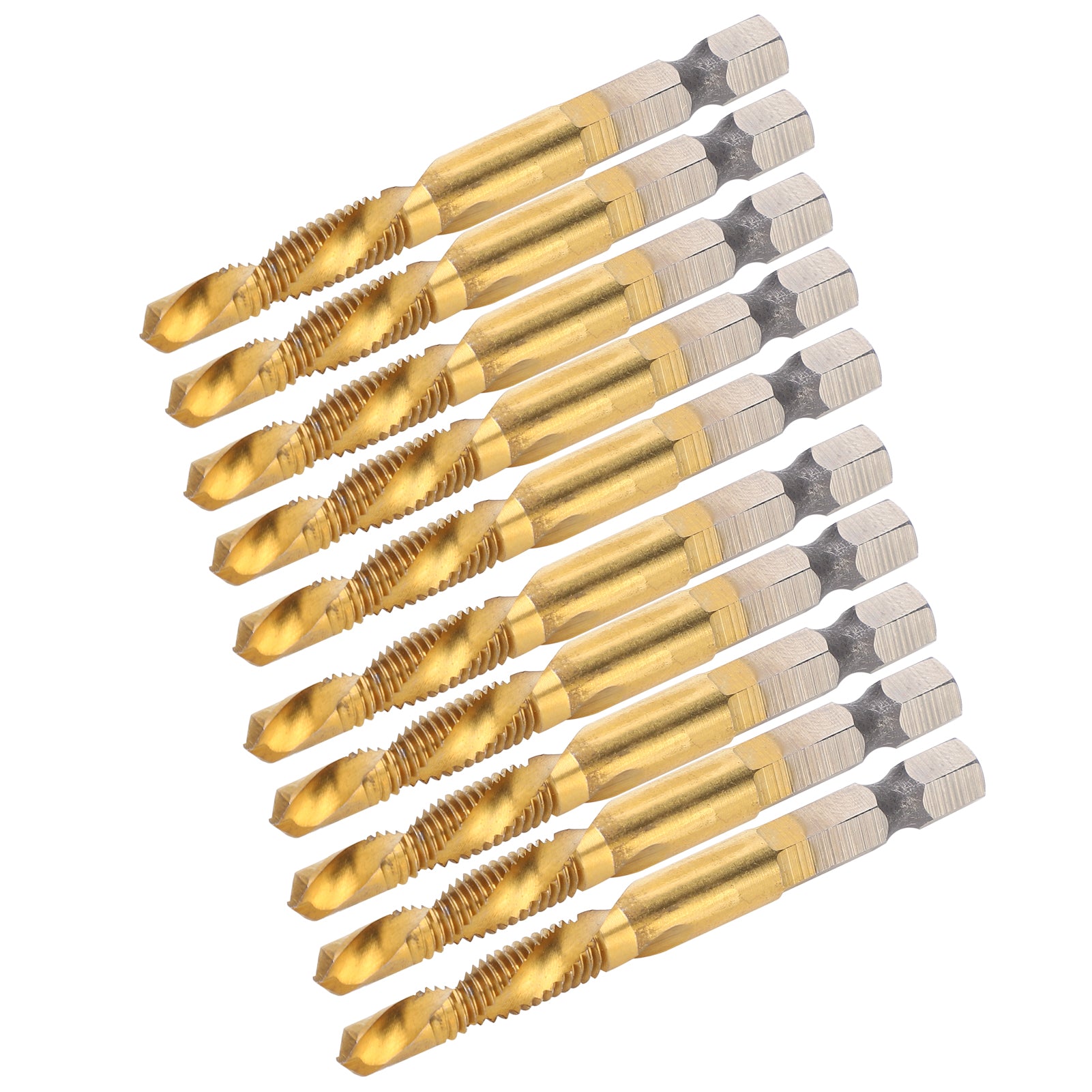 10Pcs Hex Shank Screw Tap M6‑Drill 5.0 Coated Composite Spiral Flute Tap Accessory