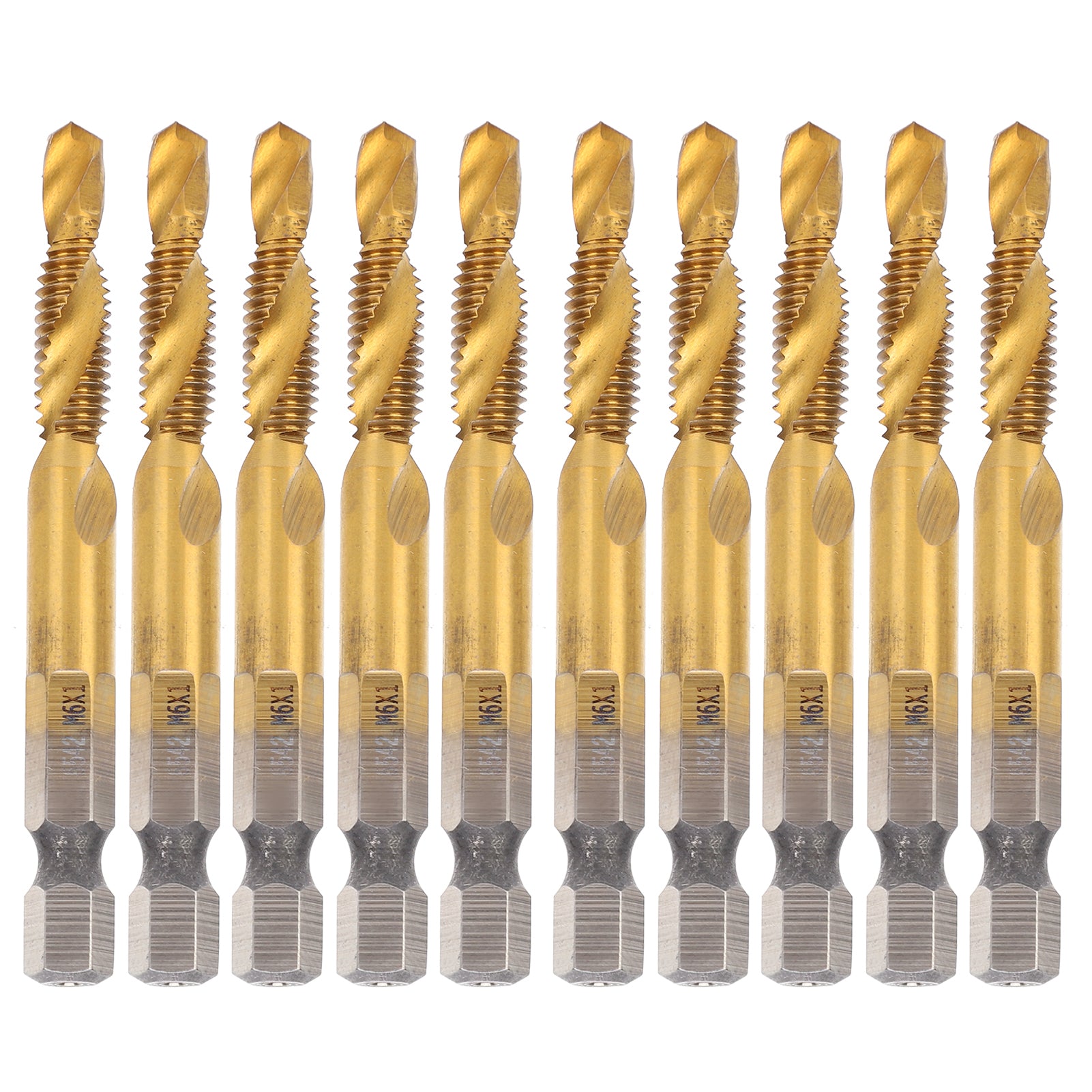 10Pcs Hex Shank Screw Tap M6‑Drill 5.0 Coated Composite Spiral Flute Tap Accessory
