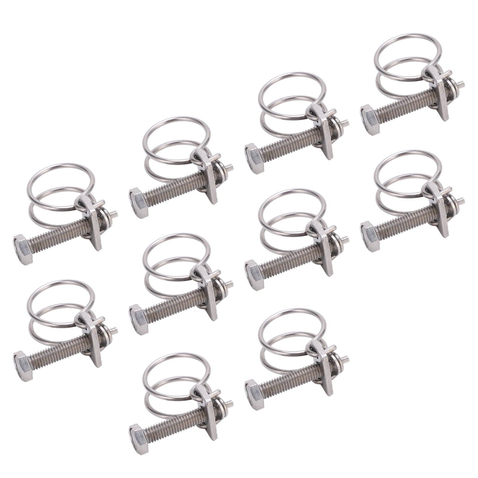 10Pcs Double Wire Hose Clips 304 Stainless Steel Water Pipe Band Tube Clamp Kit Fastener