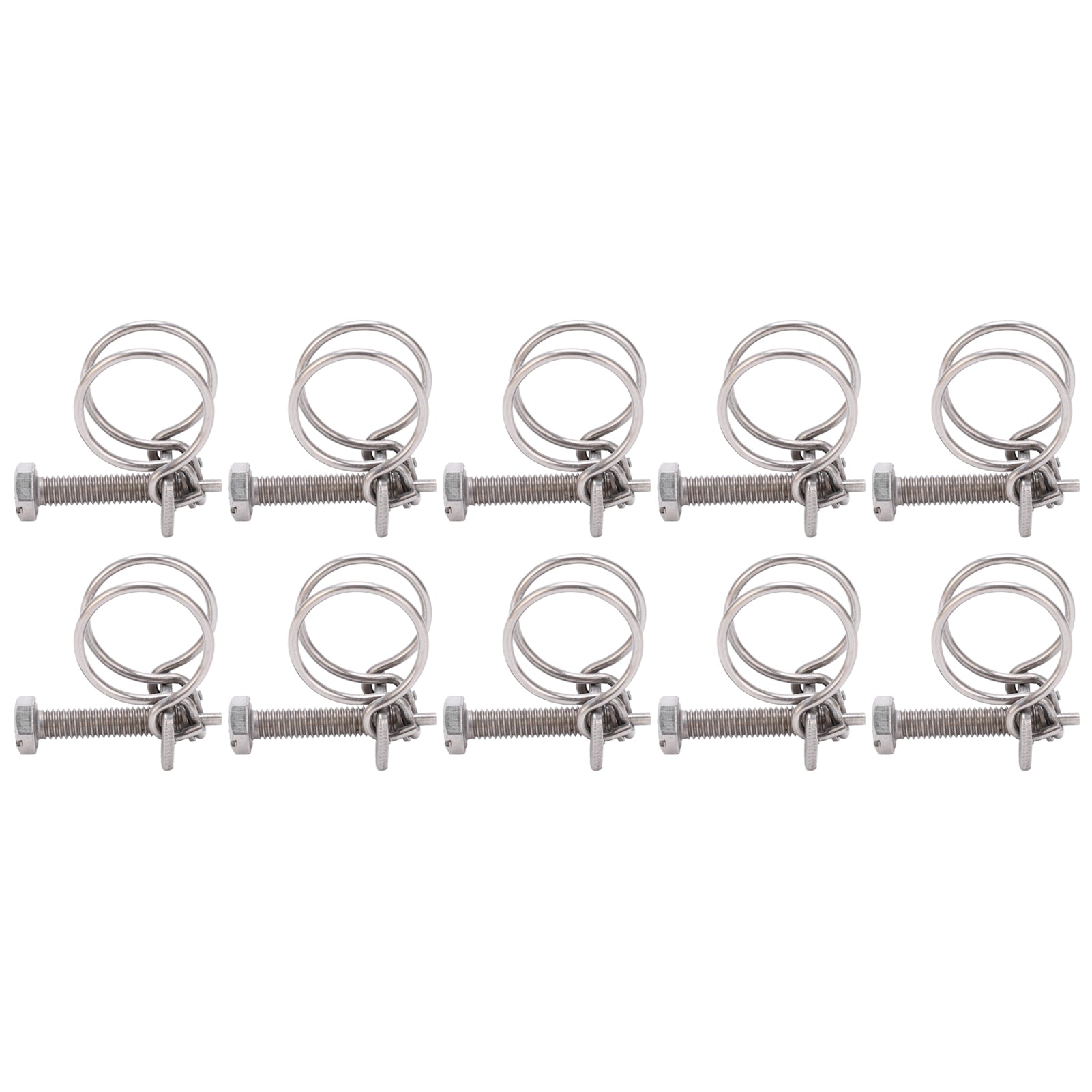 10Pcs Double Wire Hose Clips 304 Stainless Steel Water Pipe Band Tube Clamp Kit Fastener