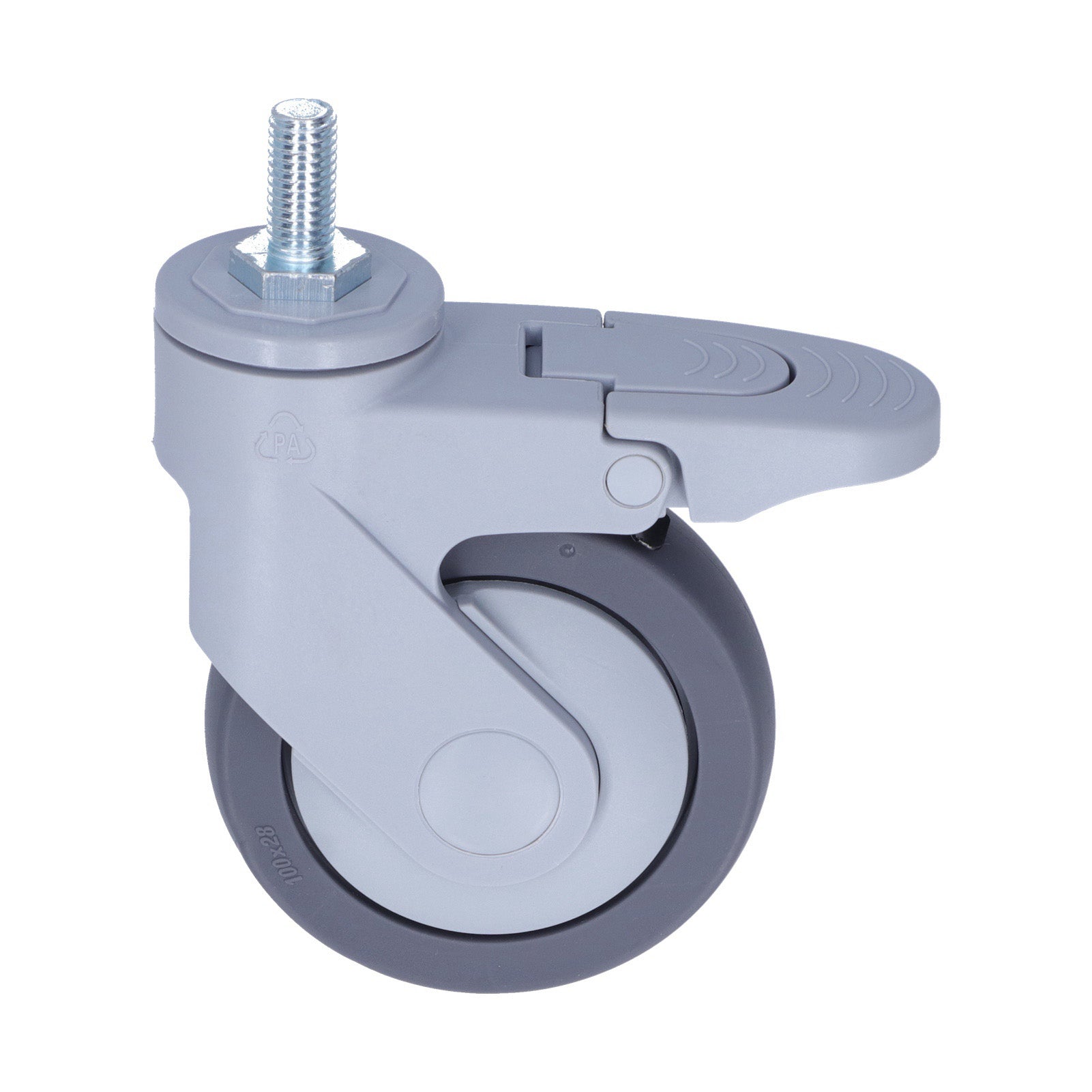 4in Caster M12 Thread Stem Silent Universal Wheel with Brake Furniture Rolling Accessories