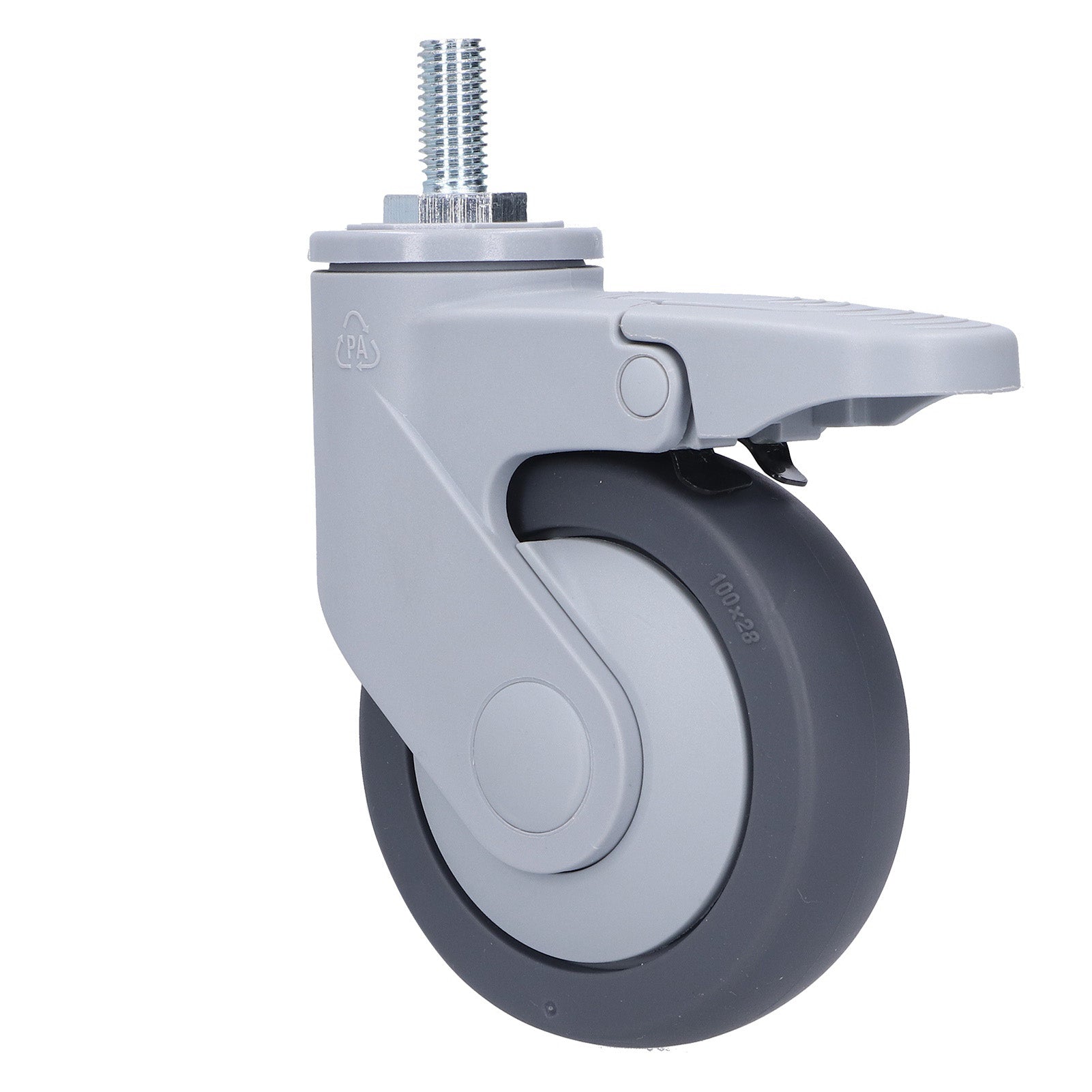 4in Caster M12 Thread Stem Silent Universal Wheel with Brake Furniture Rolling Accessories