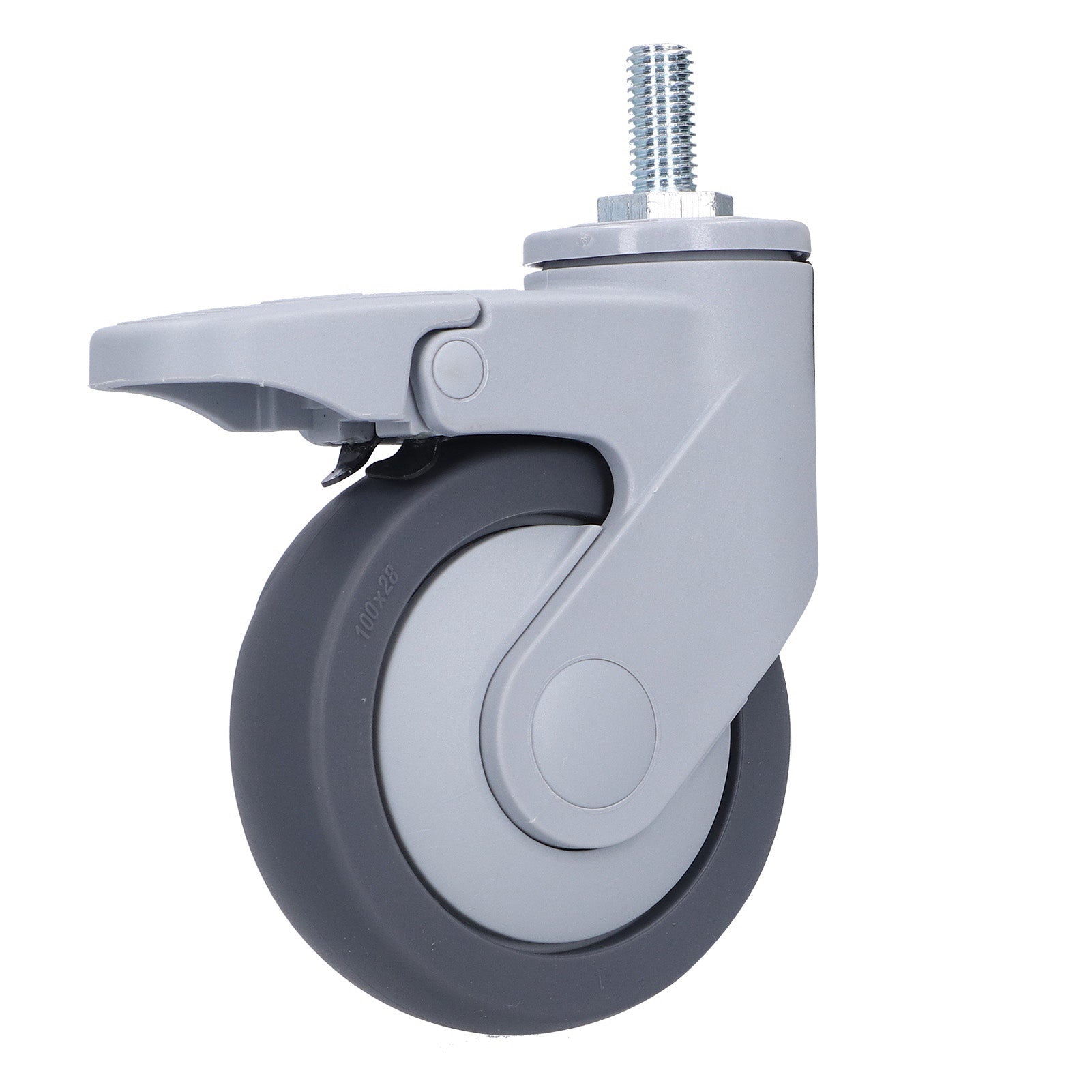 4in Caster M12 Thread Stem Silent Universal Wheel with Brake Furniture Rolling Accessories