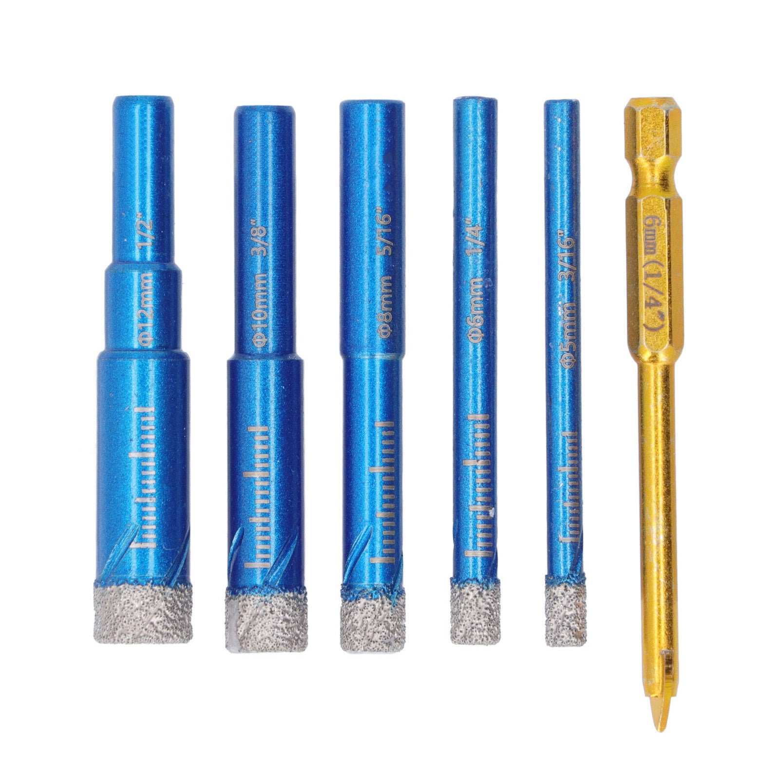 6PCS Brazed Dry Drill Bit Wear Resistant Vaccum Brazing Diamond Hole Saw Cutter for Ceramic Tile Marble