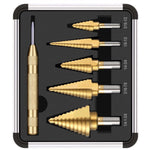 6Pcs Titanium Plated Step Drill Bit Center Punch Straight Flute Triangular Shank Imperial Pagoda Cone Drill Bit