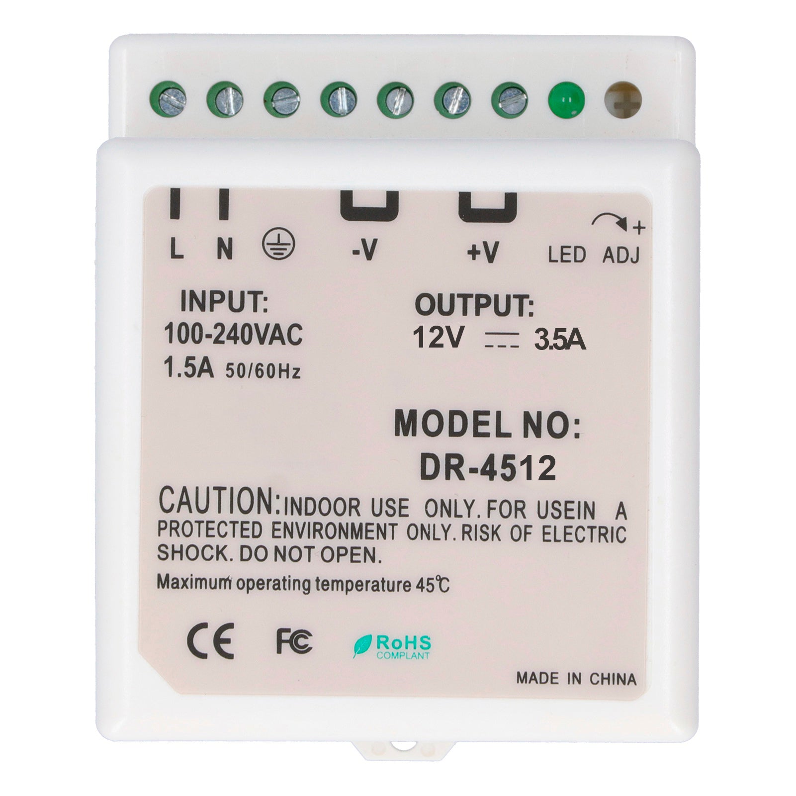 DIN Rail Power Supply LED Switching Adjustable Regulated for Electric Control CabinetDR‑45‑12