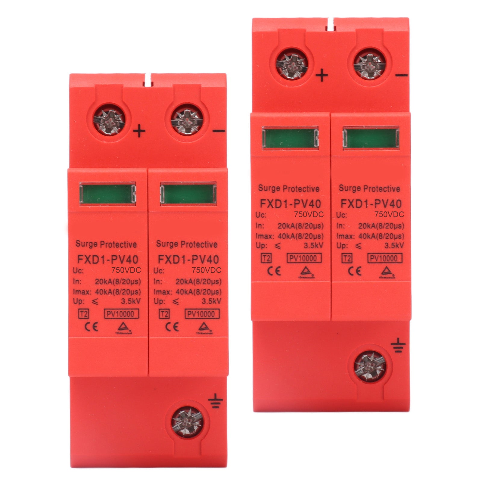 2Pcs SPD Protective Devices DC Photovoltaic Arrester 2P 40KA FXD1‑PV40