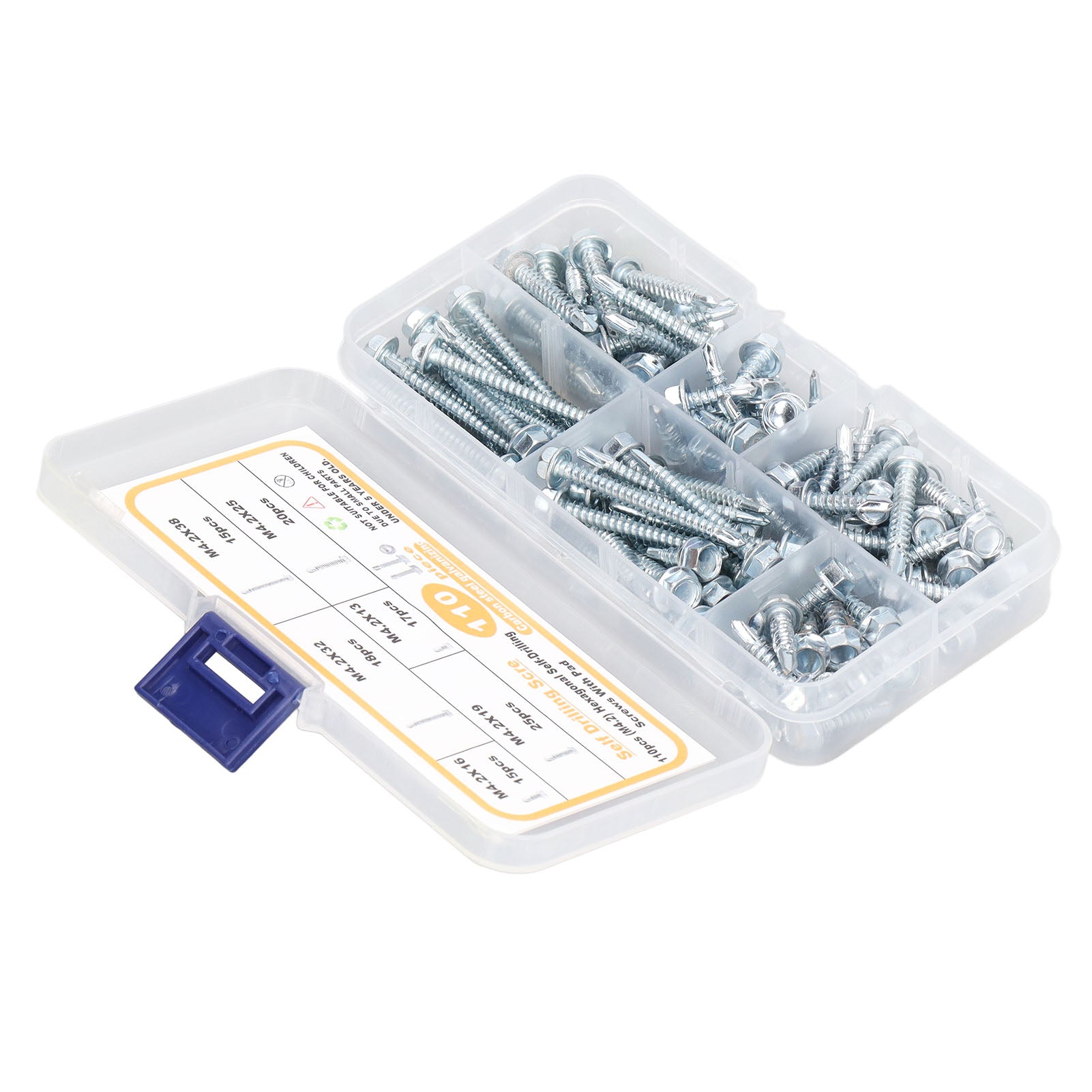 110Pcs Self Drilling Screw Hex Washer Head M4.2 6 Sizes Fastener Assortment Set Kit