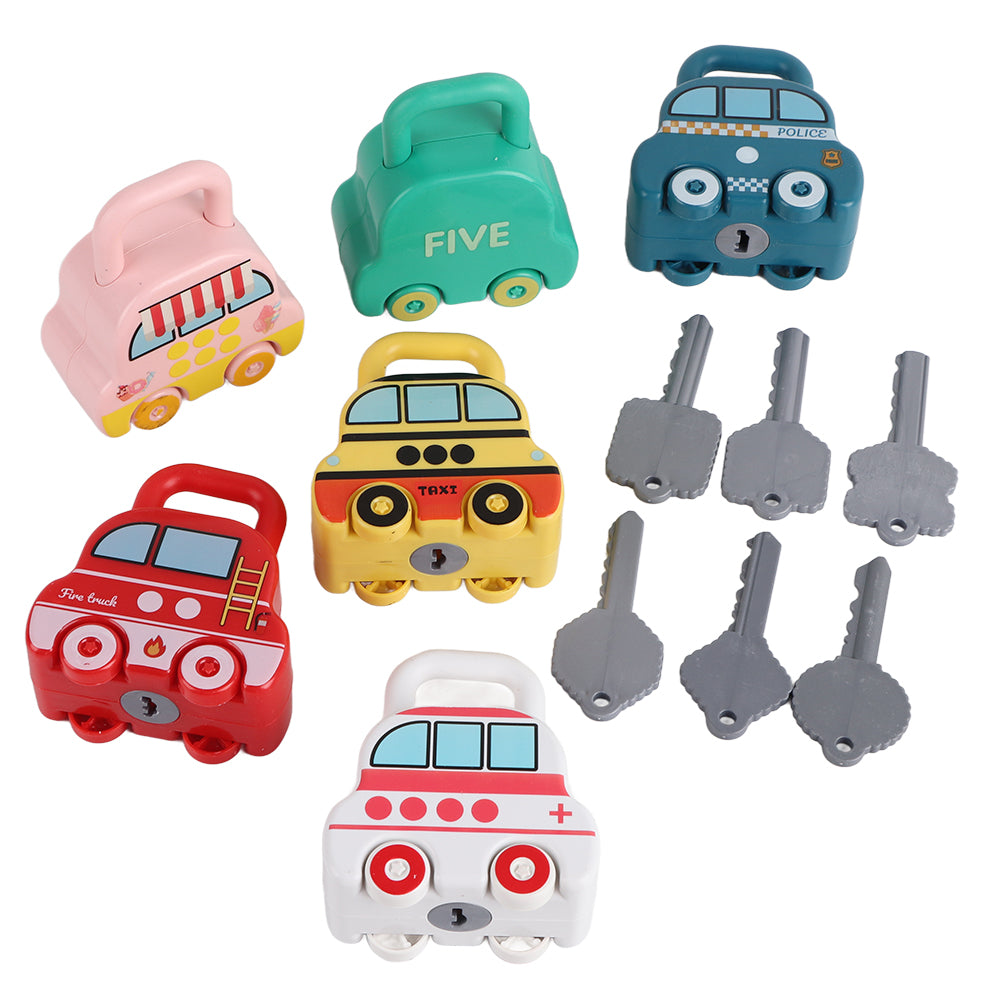 6PCS Unlocking Toys and Matching Keys Toy Preschool Learning Toys for Kids Educational Unlock Car Toys