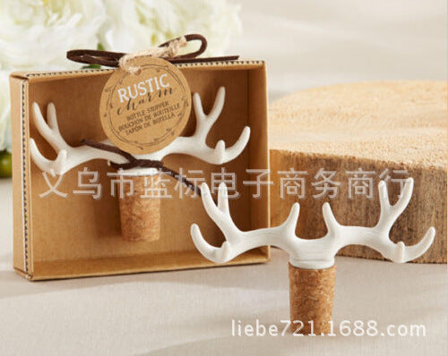 Wine Corks Antler Shape Resin Material White Wood Color Rustic Elegant Style Cork Bottle Stopper for Weddings