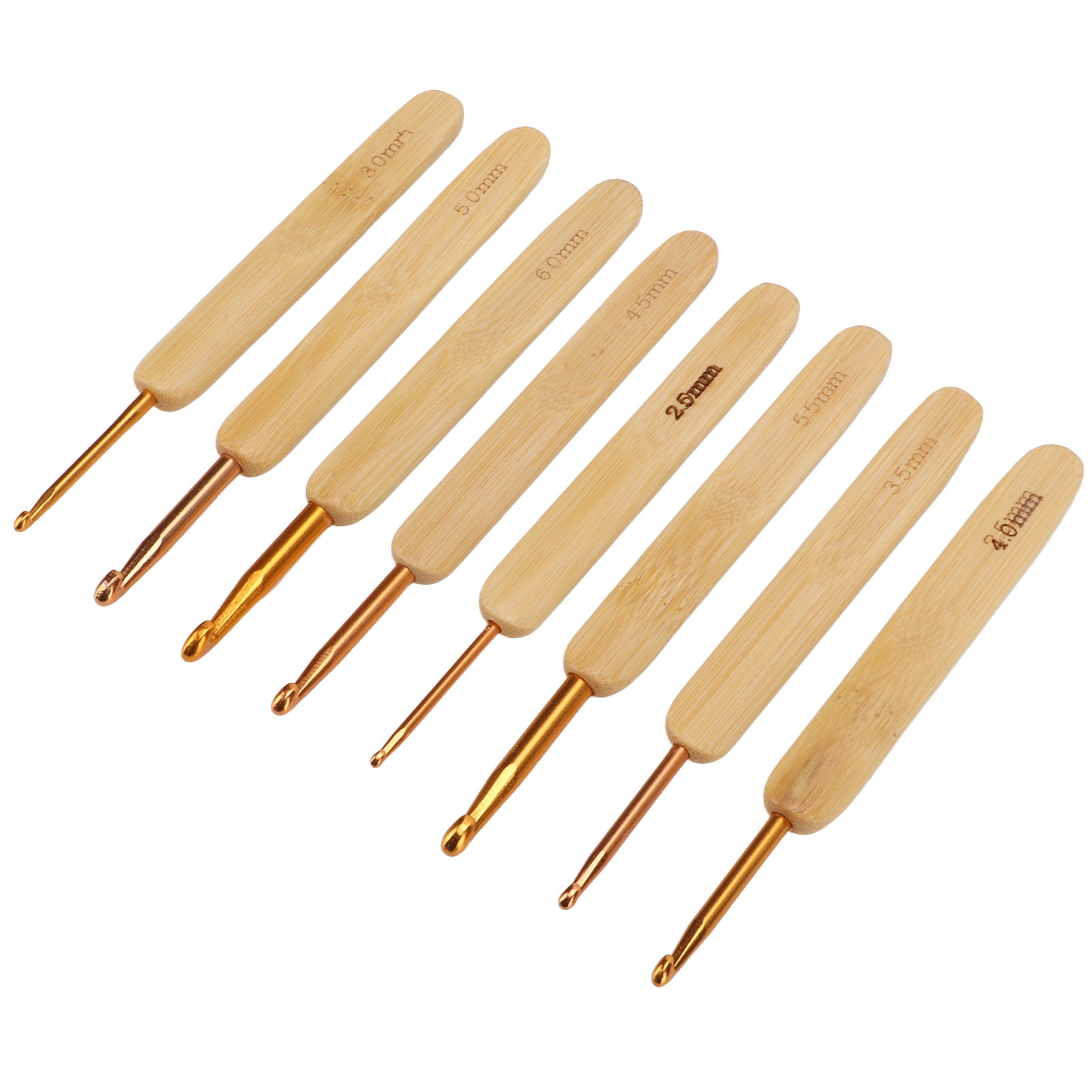 8pcs Crochet Hooks Ergonomic Design Stainless Steel Material White Bamboo Handle Knitting Needles Set for Weaving