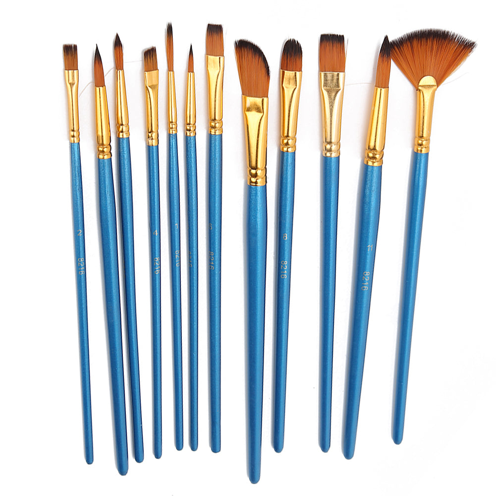 12Pcs Nylon Brush Set TYP306 for Oil Painting Tools Strong Adhesion for Artists StudentsBlue