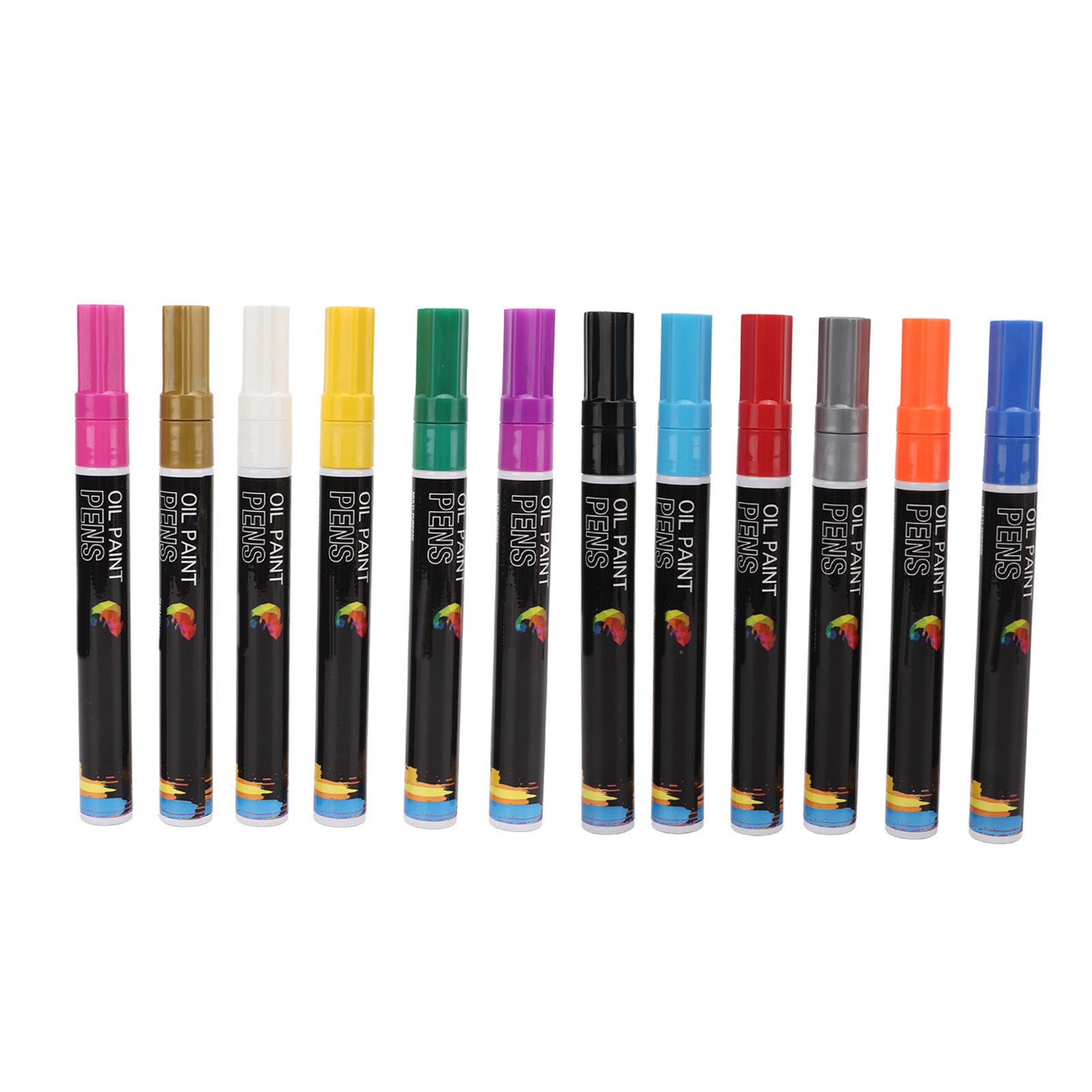 12pcs Oil Based Paint Markers 12 Colors Fiber Tip Portable Storage Case Safe DIY Drawing Fabric Pen for Art