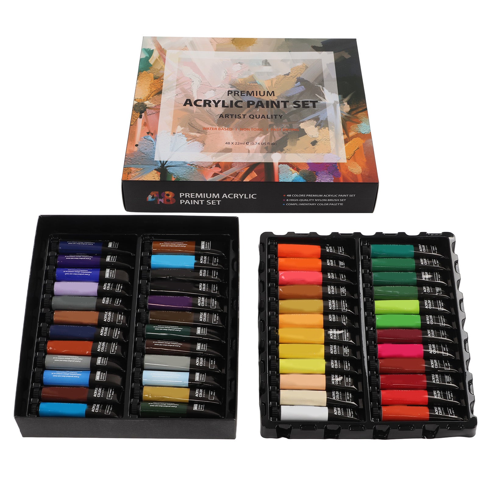 Acrylic Paint Kit 22ml Profession Handcraft DIY Painting Set with 6 Brushes 1 Color Palette for Beginners Professionals