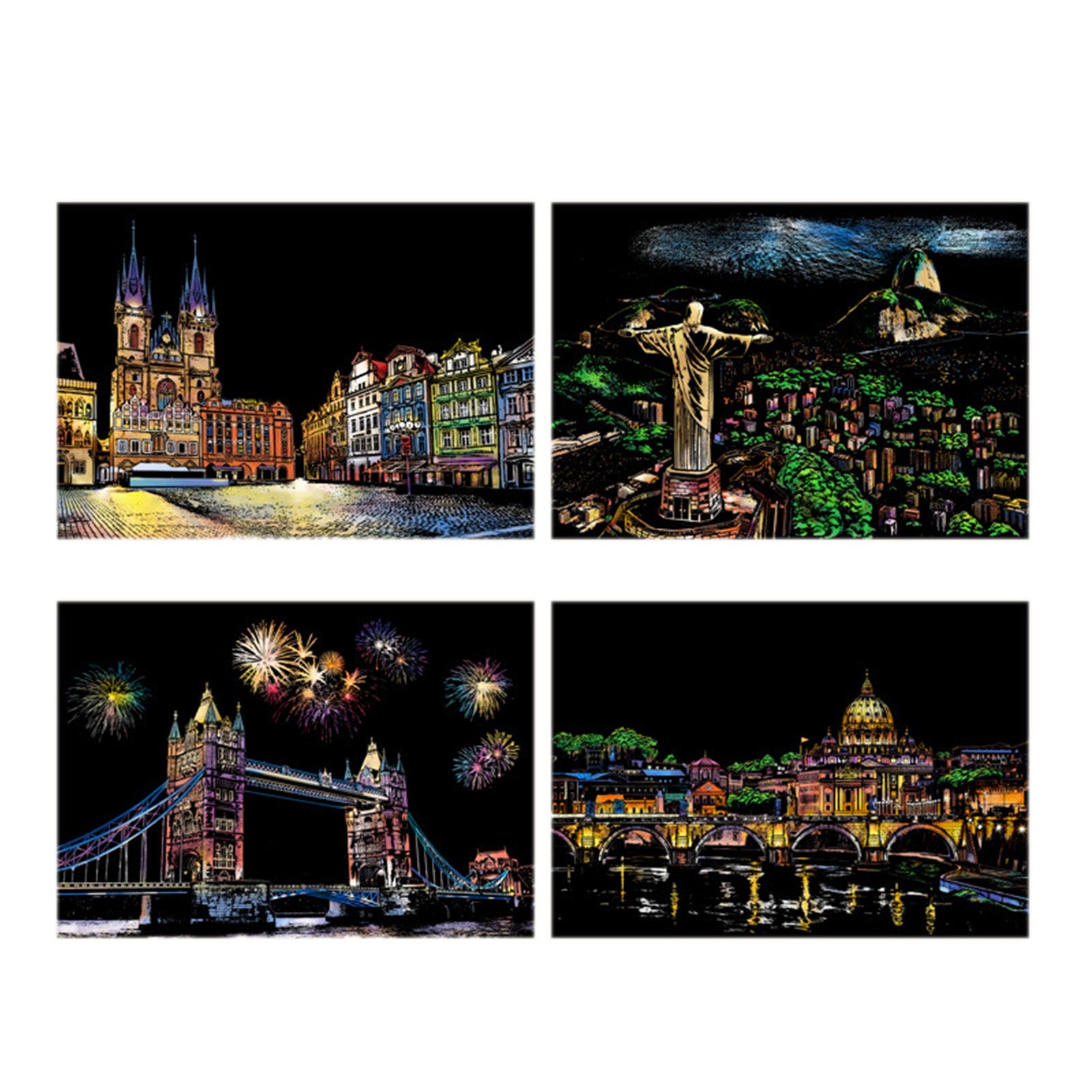 4 Sheets Scratch Paper DIY Handicraft A4 White Cardboard Landscape Scratchboard Scratch Painting Paper Beautiful City