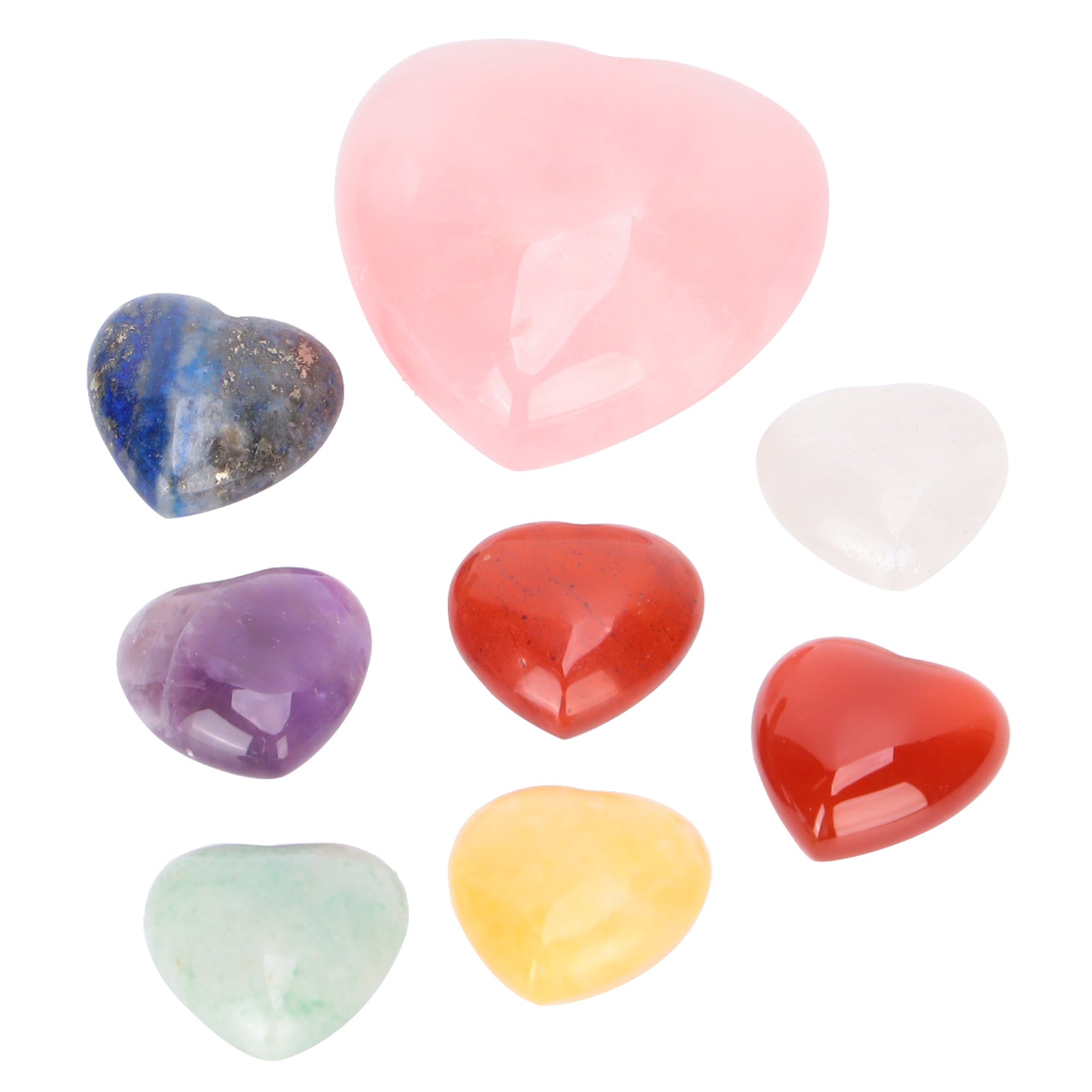 8Pcs Natural Crystal Stone Set HeartShaped for Meditation Divination Decoration