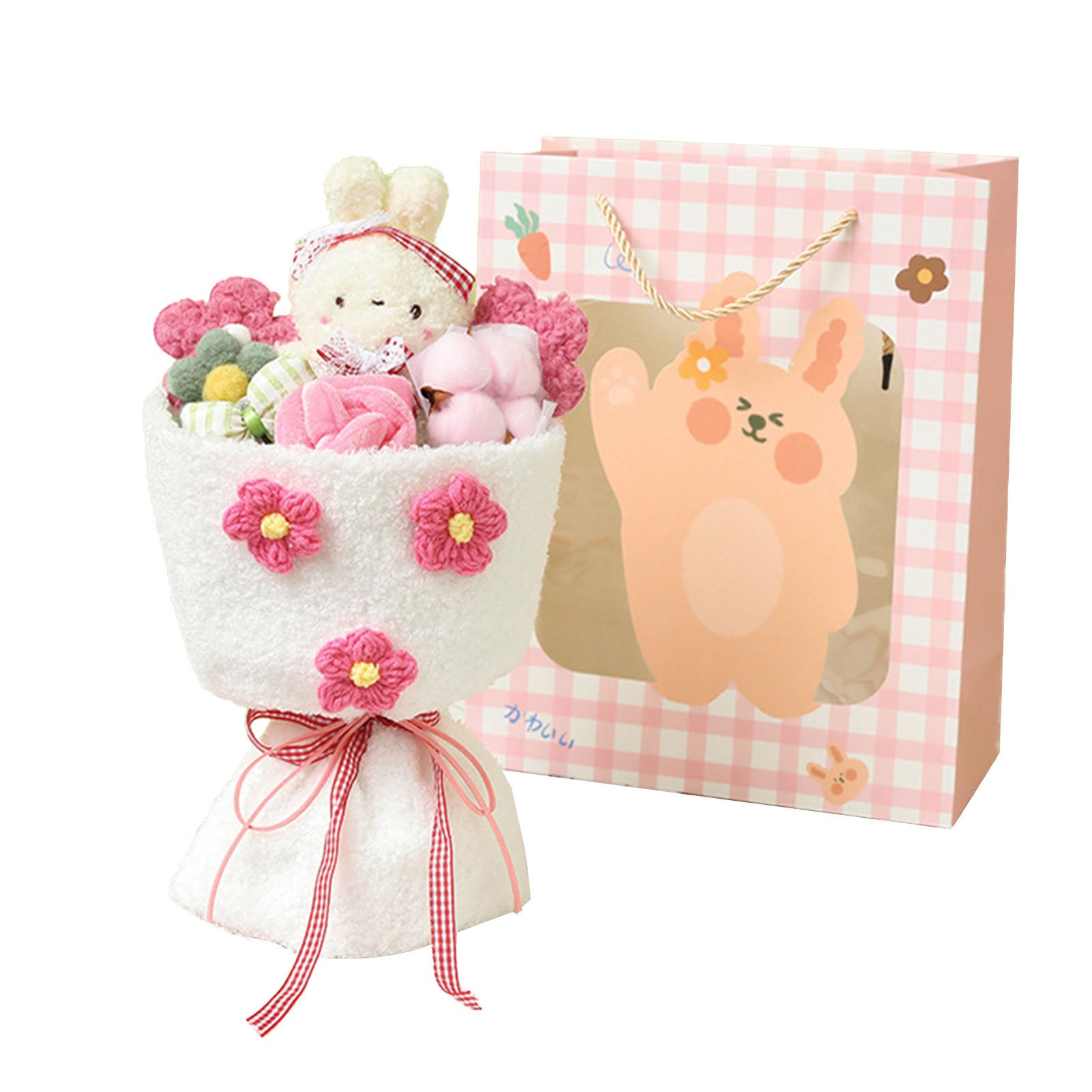 Plush Bouquet for Teacher Girls Exquisite Details Soft Comfortable Cartoon Bouquet Dolls Bouquet Bunny White