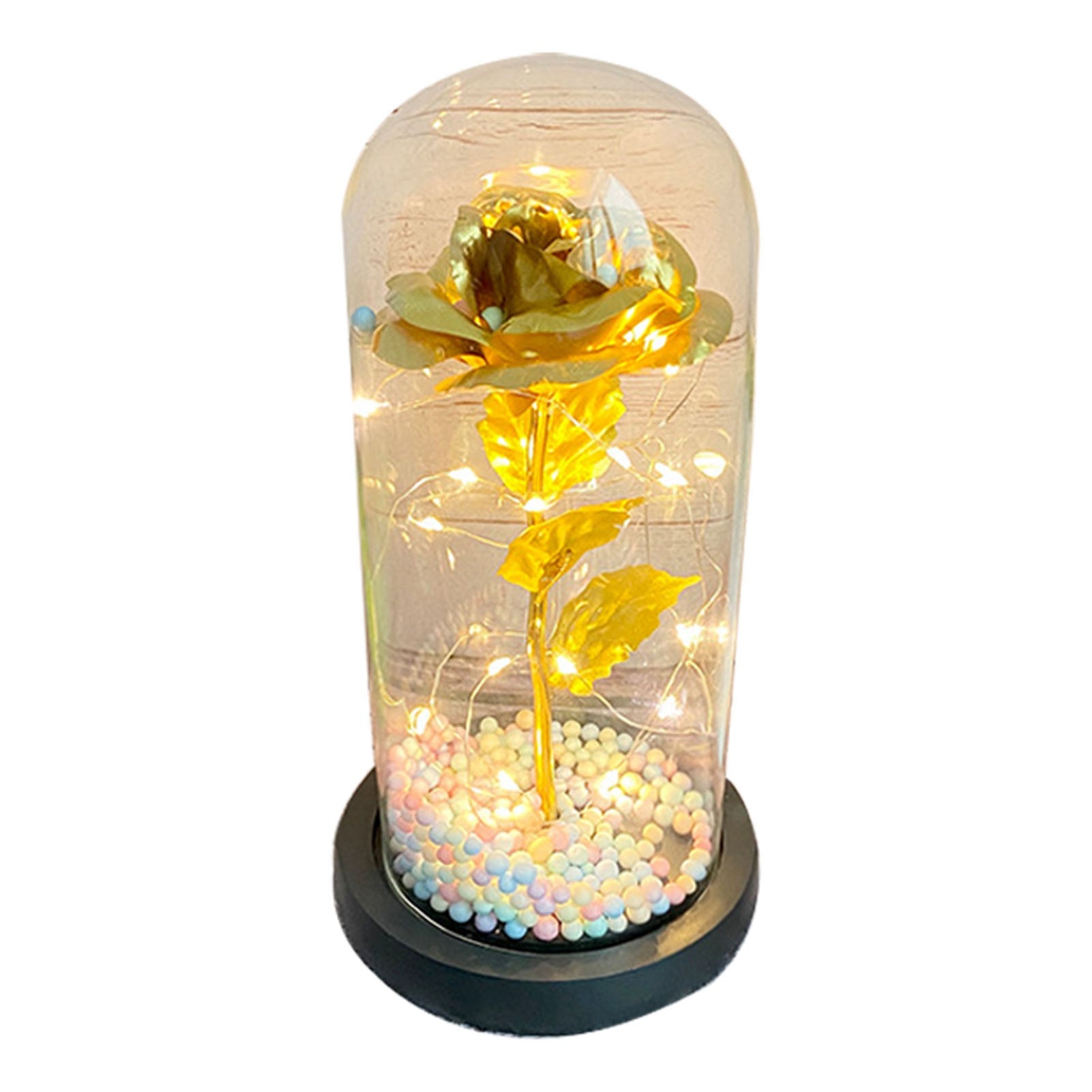 Glass Cover Flowers LED Light Exquisite Romantic Ambiance Glass Cover Eternal Foil Flower Light for Girlfriend Wife Golden Flower