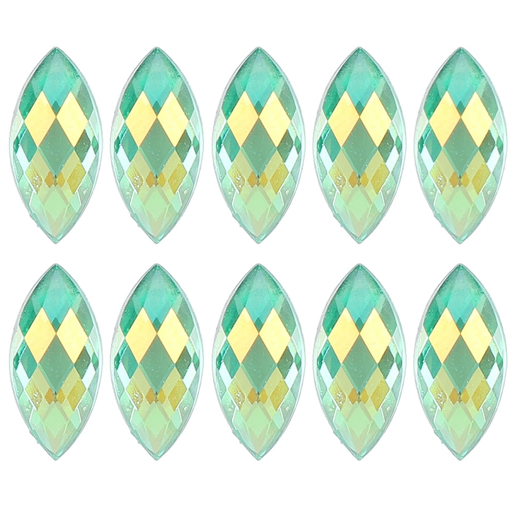 500Pcs AB Horse Eye Rhinestones Imitation Flat Back Light Green Color Crystal 7 x 15mm