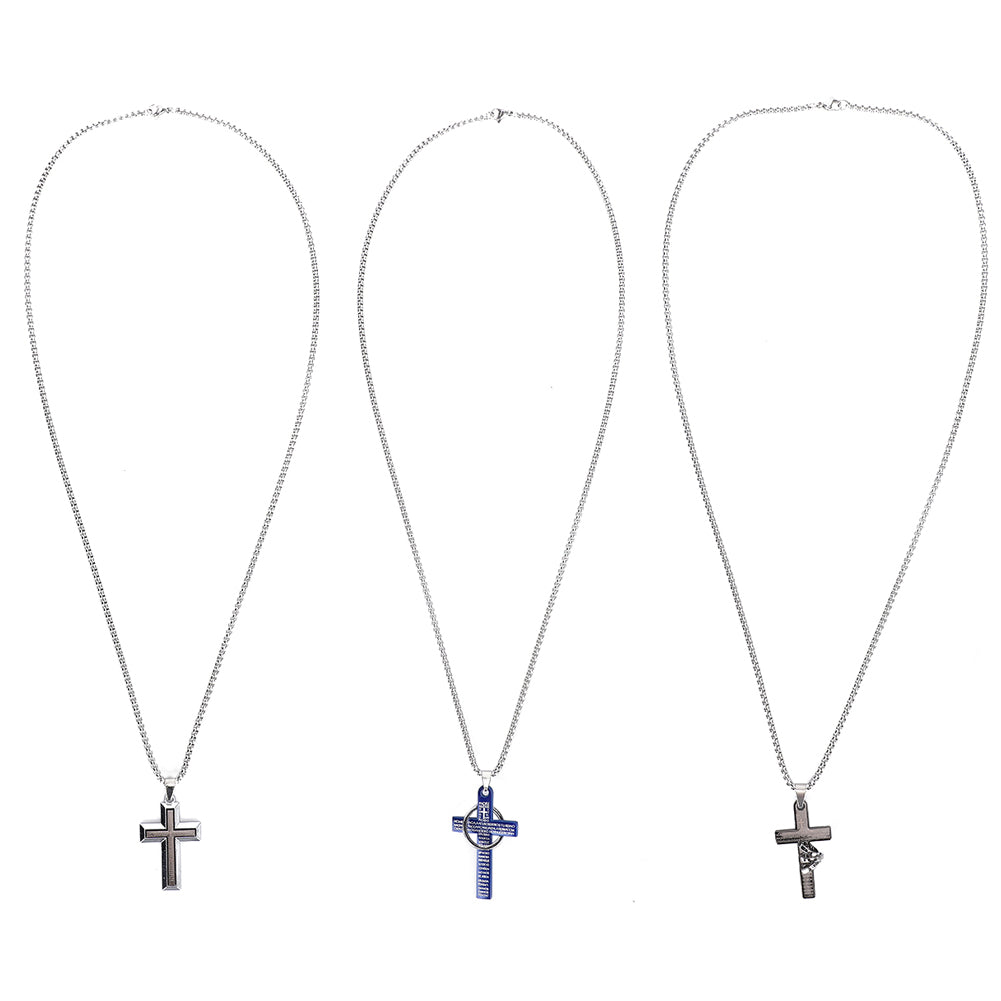 3Pcs Cross Pendant Necklace Retro Alloy Casual Fashion Trendy Hundred Matching Accessories