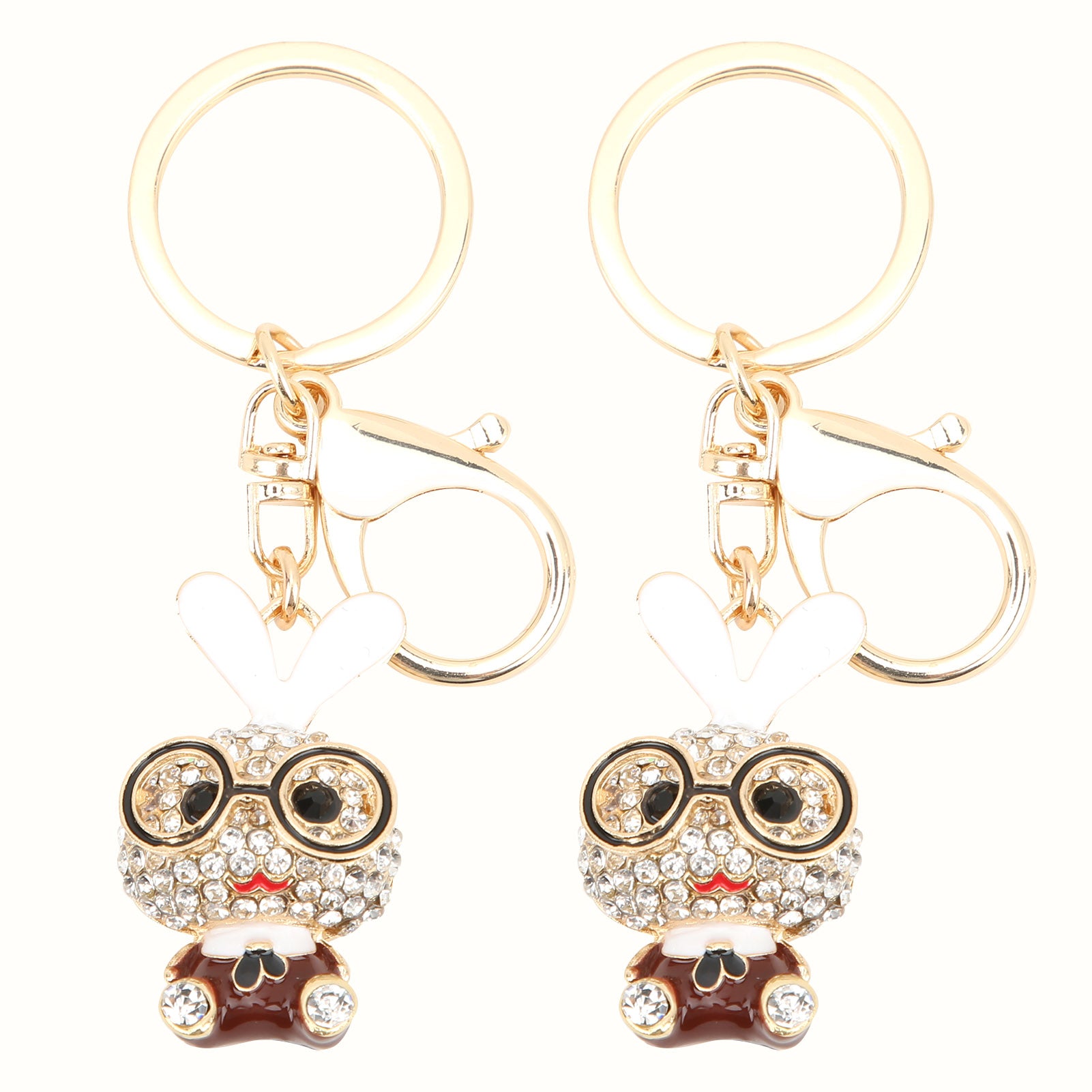 2pcs Keychain Pendants Cute Bunny Shape Rhinestone Ornaments Accessories for Keychains Bag Decoration GiftBurgundy