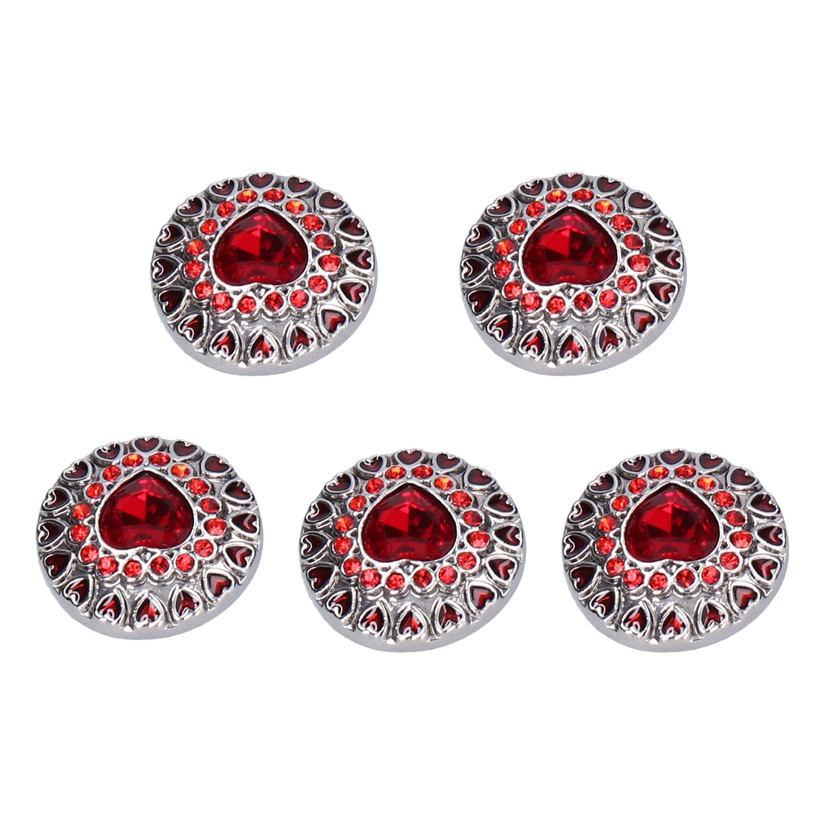 5Pcs Decorative Buttons Red Heart Shaped Rhinestones Round Clothing Decoration Accessories