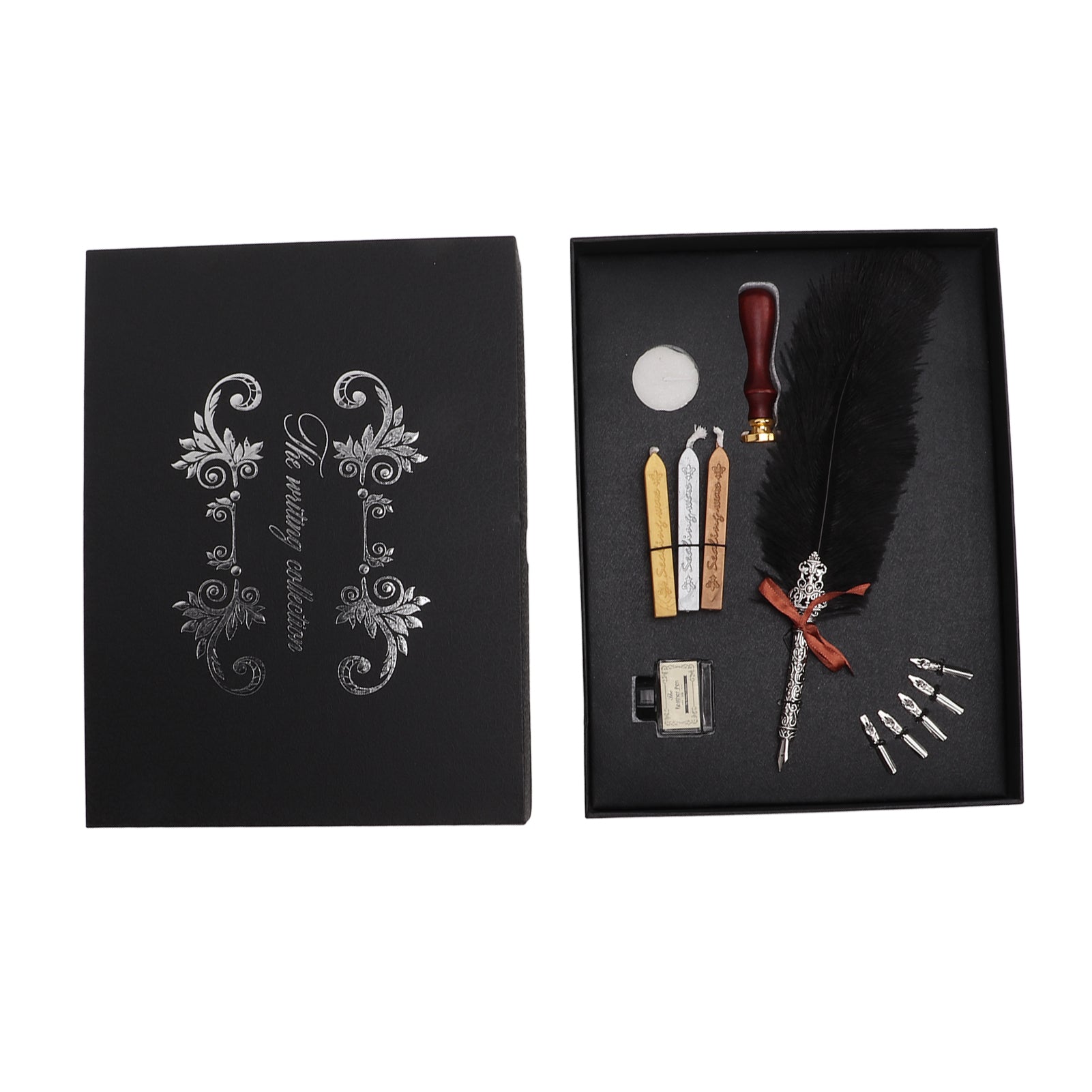 Feather Pen Set Durable Creativity Easy Writing Stationery Gift Box for Lover Teacher Classmate GiftBlack