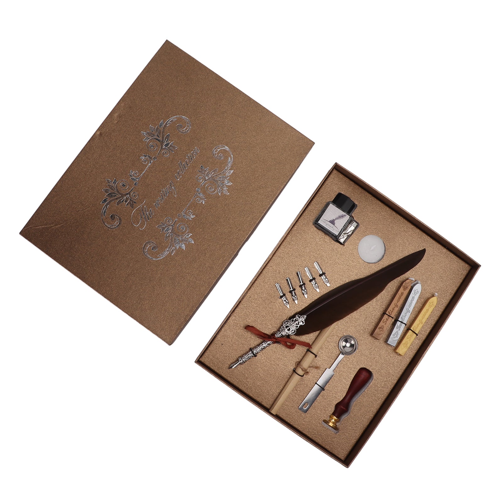 Feather Pen Set Smoothly Write Retro Design Carving Appearance Wearable Calligraphy Pen Kit for Writing GiftSFDPS038019 Brown