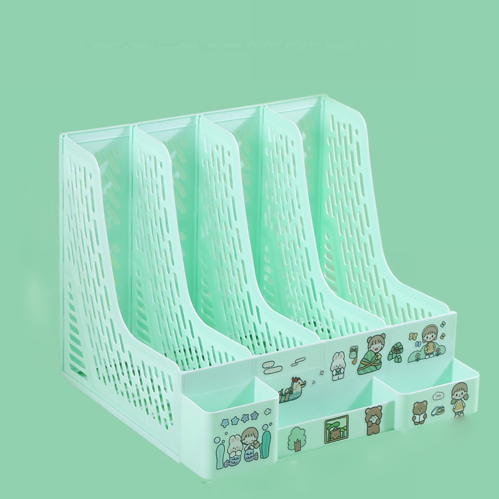 Desk File Organizer 4 Compartments Color Desktop File Storage Rack Student Book Vertical Bookshelf Rack Morandi Green