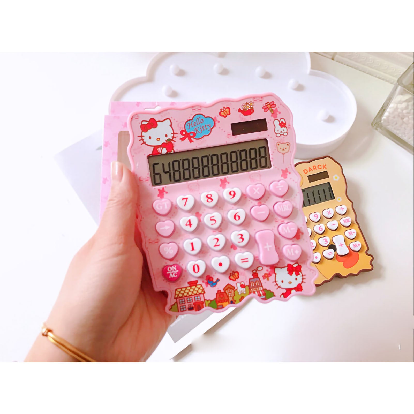 Cute Cartoon Desktop Calculator Solar Power Cute Style 12 Digit Portable Calculator for Students Girls Cat