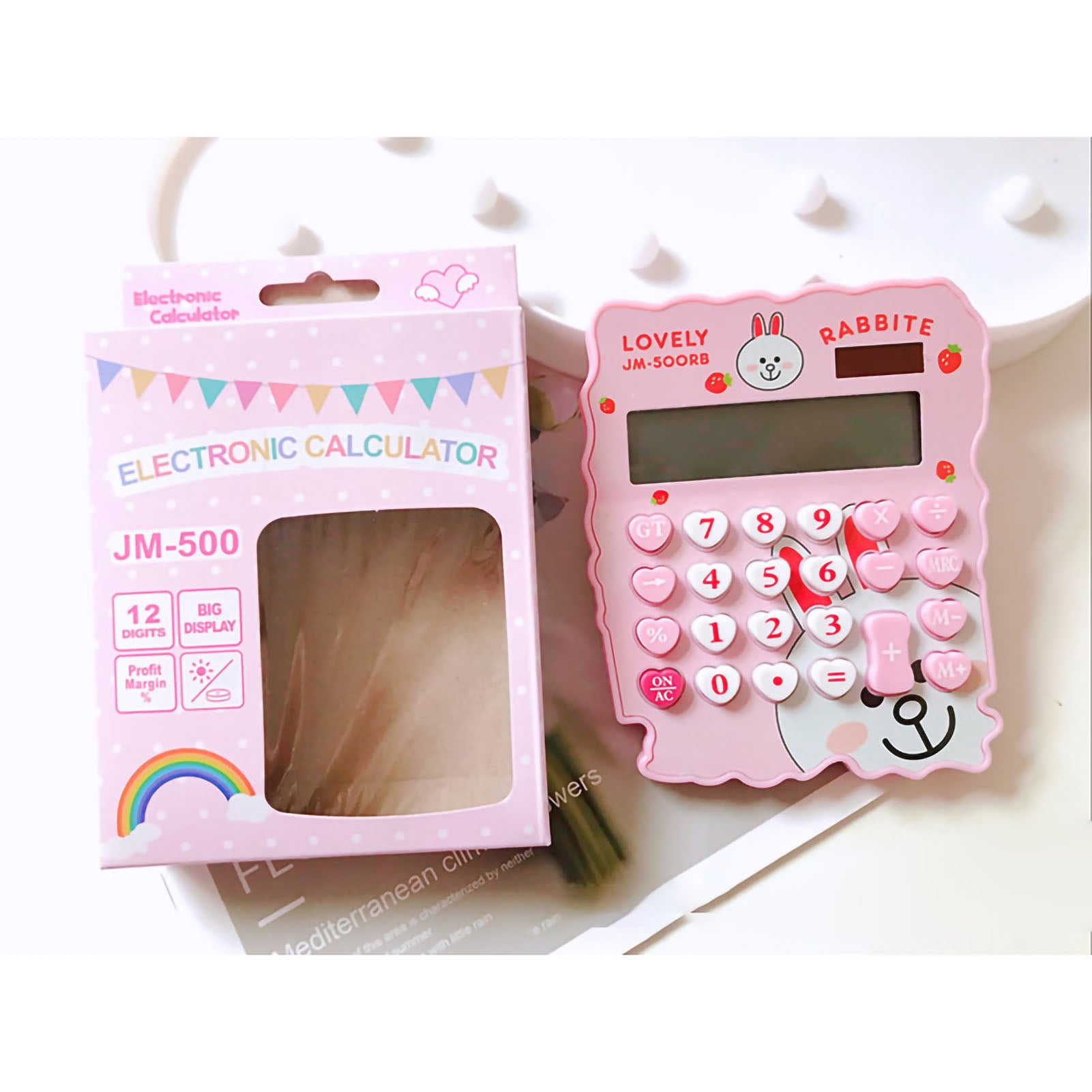 Cute Cartoon Desktop Calculator Solar Power Cute Style 12 Digit Portable Calculator for Students Girls Bunny