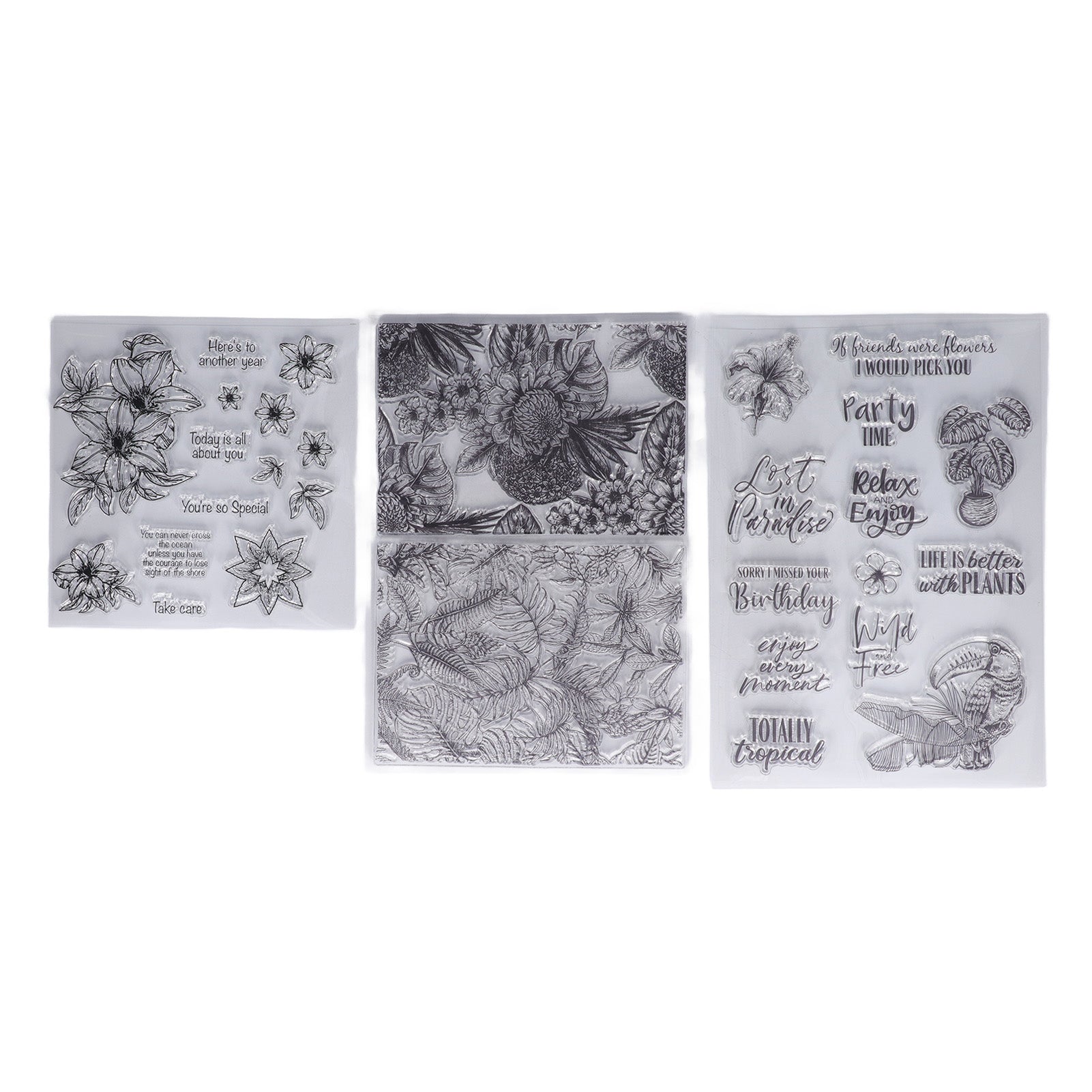 3Pcs Clear Stamp Plant Theme Durable TPR Transparent Widely Used Transparent Stamp for Card Envelope Diary