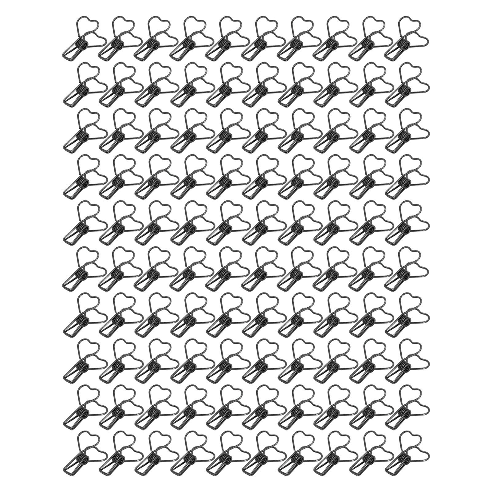 100Pcs Binder Clips Metal Heart Shape Hollow Small Binder Clips for Office Documents Certificates Tickets Black