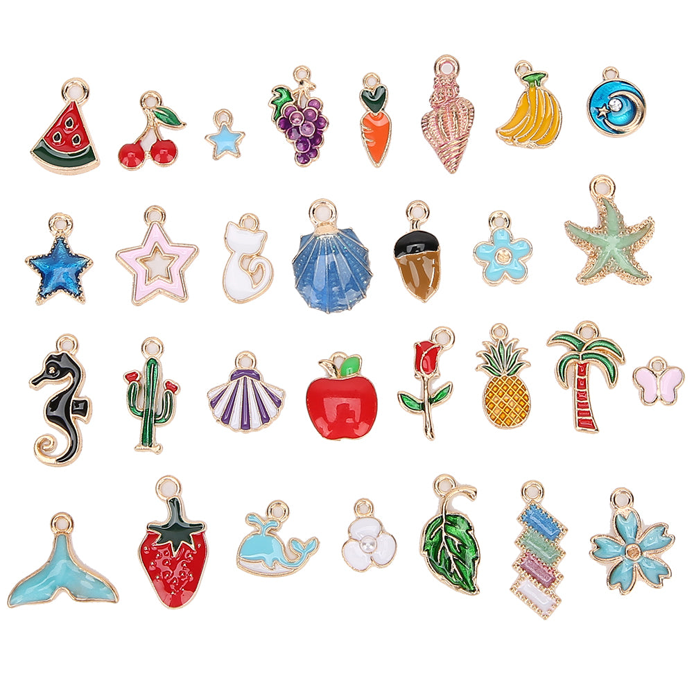 DIY Pendants Accessories Alloy Colorful Oil Drip Handcraft Bracelet Jewelry Supplies(30pcs styles)