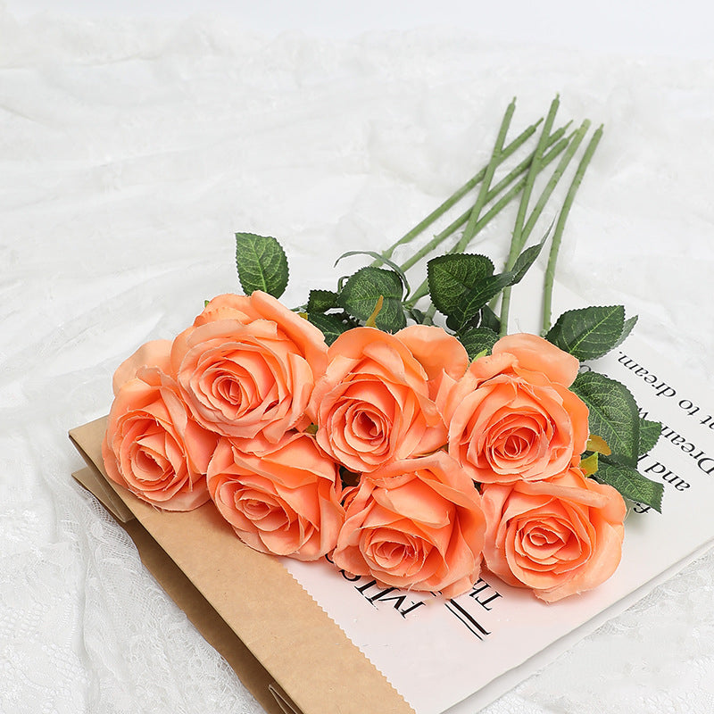5pcs Artificial Flower Rose Bright Color Long Lasting Attractive Decorative Fake Silk Flower Decoration Orange