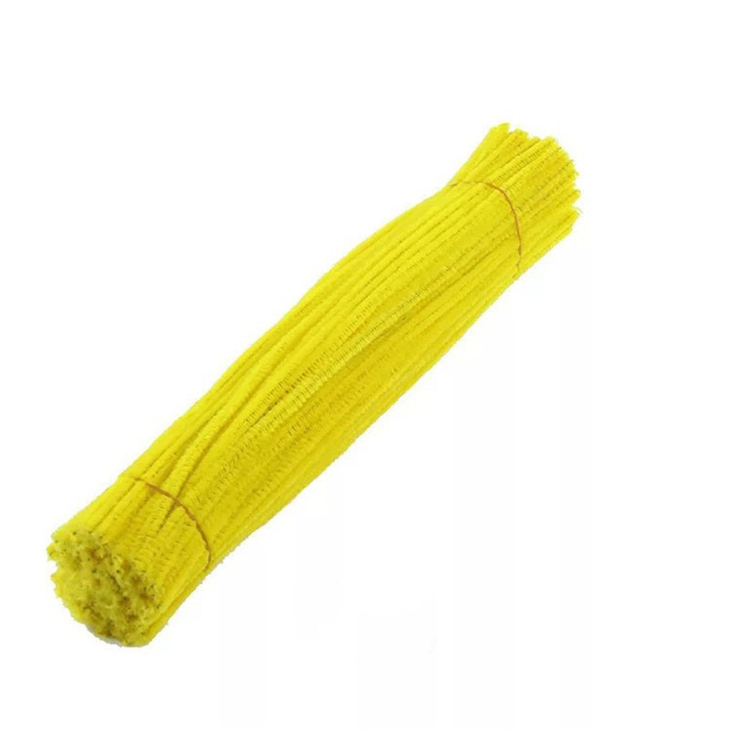 100pcs Pipe Cleaners Flexible Bendable Pure Color Polyester Chenille Stems DIY Children's Early Education Hand Made Toys Light Yellow