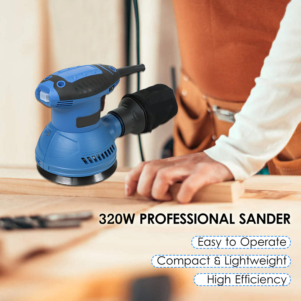 320W Professional Sander Portable Handheld Electric Sanding & Polishing Machine with Removable Dust Collection Bag 10pcs Sandpapers