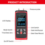 GT5101 Digital Manometer, Dual-Port Manometer Gas Pressure Tester, Handheld Professional Air Pressure Meter, 13 Selectable Units Differential Pressure Gauge, with Large LCD Display