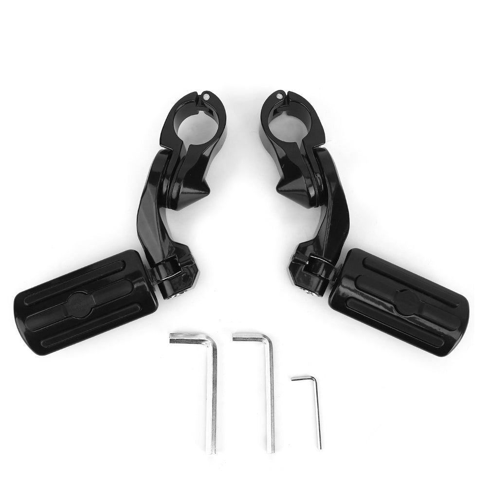 Pair of  360° Adjustable Motorcycle Foot Pegs Short Handle Bracket Footrest with 3 Colloidal Particles Fit for Ultra Classic FLHTCU Black