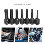 3/8-inch Drive Impact Socket Set 7 Piece Metric Sizes (5mm 6mm 7mm 8mm 10mm 12mm 14mm) XZN Triple Square Spline Bit Cr-Mo Steel Socket Set