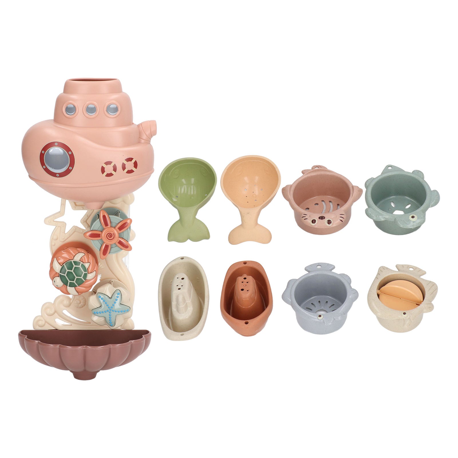 Bath Toys Baby Toddler Bathroom Bathtub Toys Cup Boat Spoon Toys with 2 Strong Suction Cups for Boys Girls