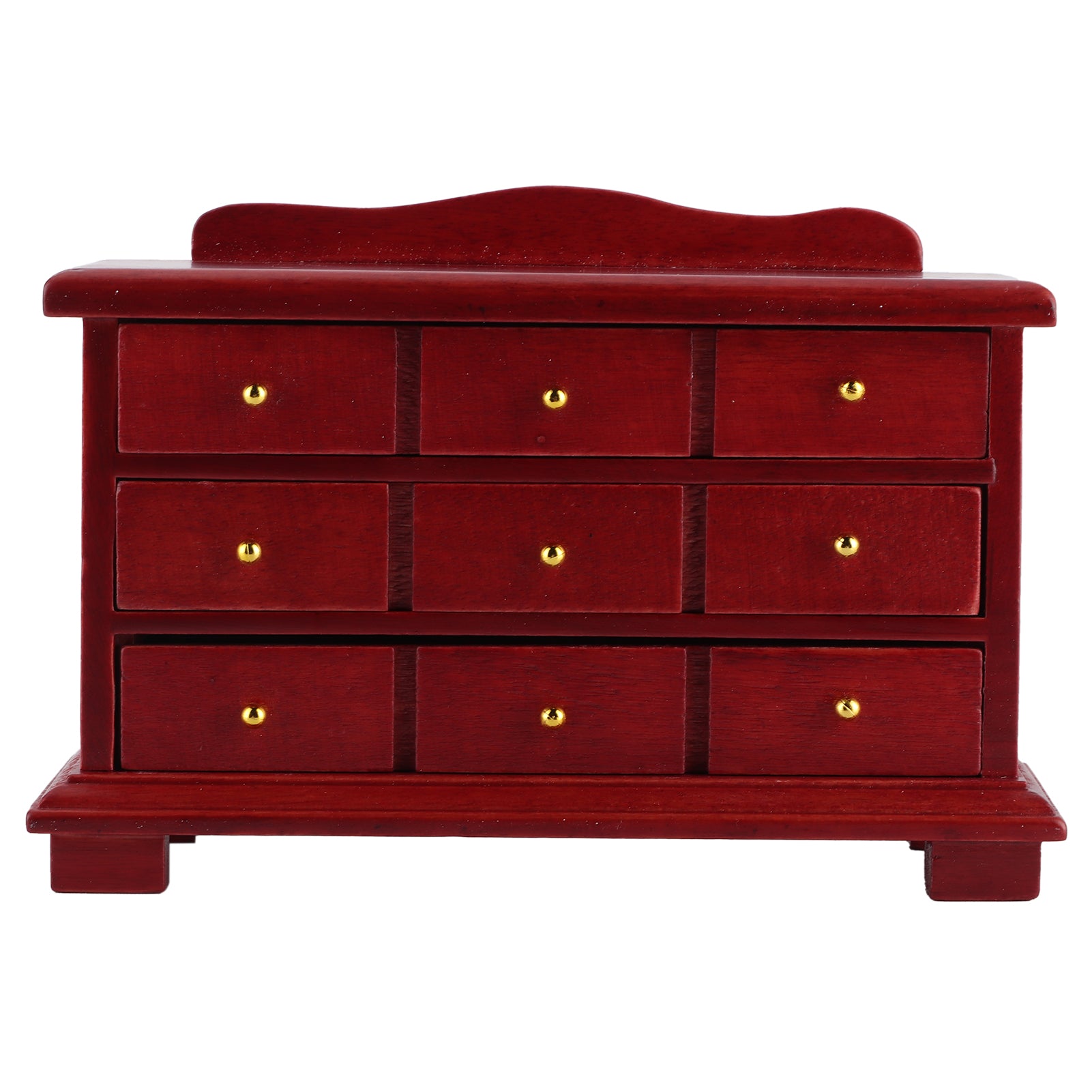 1/12 Mini Cabinet Wooden Model Furniture Bedroom Drawers Cabinet Toy for DollhouseRed