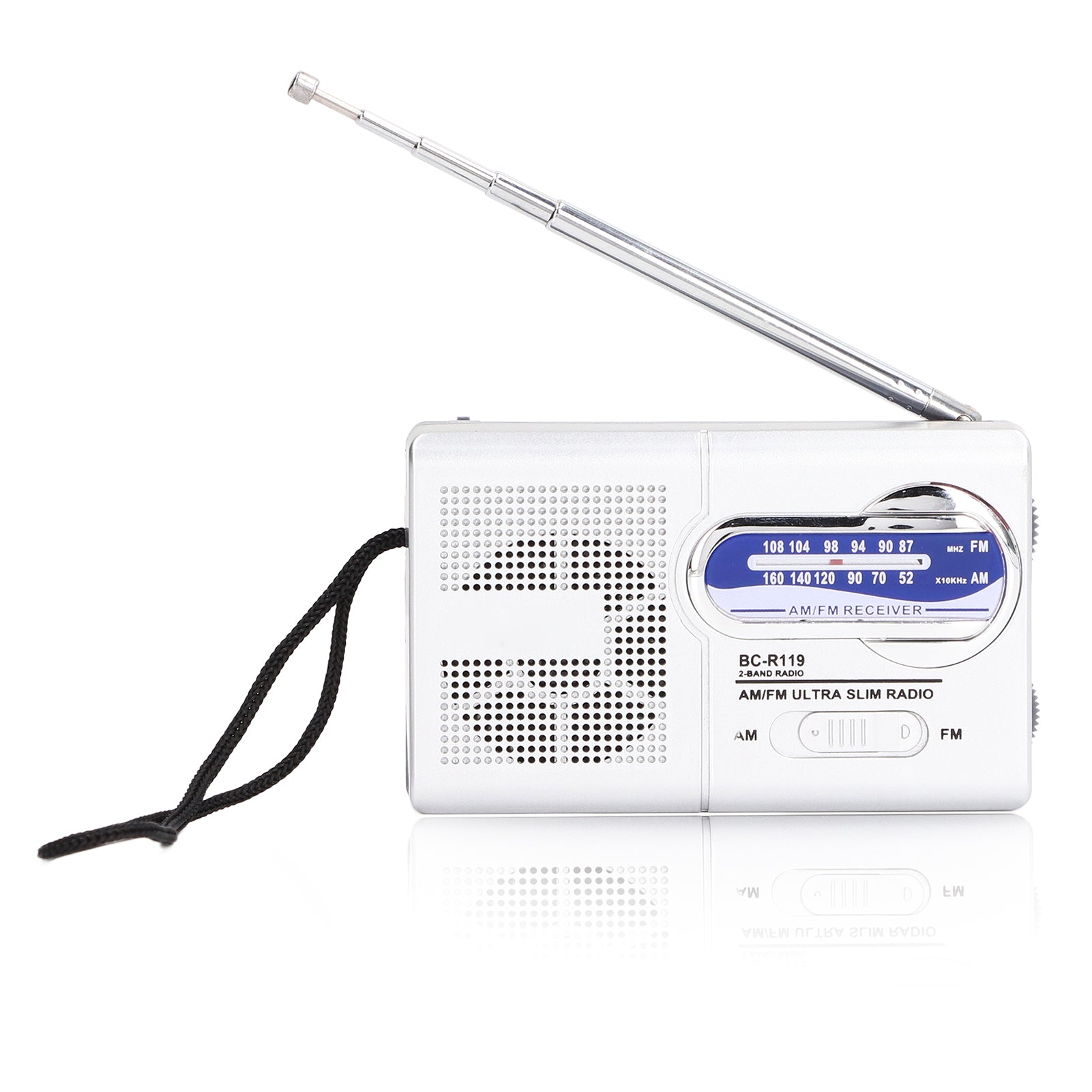 Mini AM FM Radio Manual Operation Easy Adjustment Memory Function Digital Radio Receiver(BCR119 (2pcs AA Batteries) )